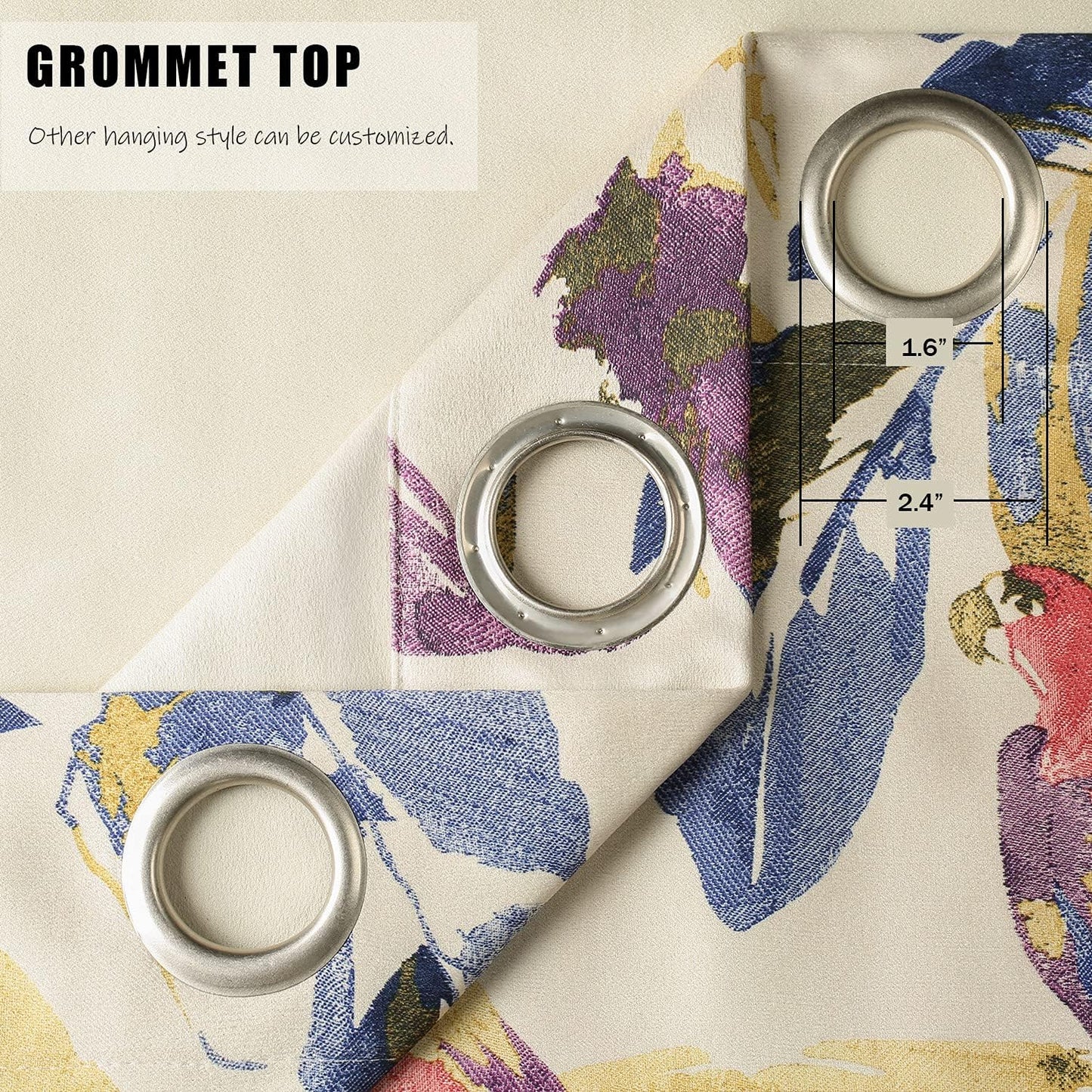Leeva Window Blackout Curtains and Drapes for Bedroom, Purple and Yellow Leave Macow Print Pattern Heavy Curtain Panels with Grommet Top for Patio Sliding Door, Set of 2, 52x63