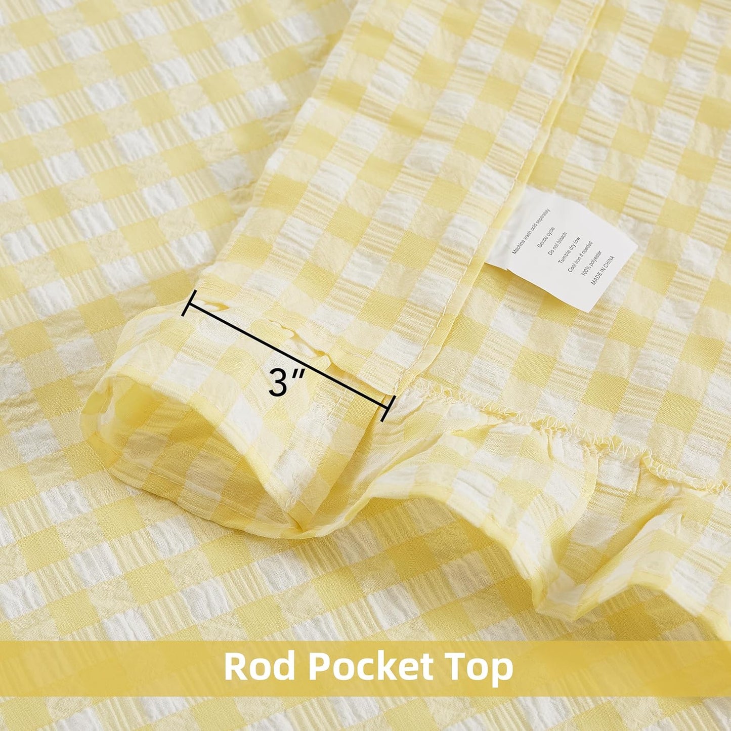 ZJDECOR Shabby Chic Yellow Ruffled Curtains 84 Inches Long,Rustic Buffalo Plaid Crinkled Not-See-Through Sheer Drapes,Farmhouse Window Treatment for Bedrooms Living Room,Rod Pockets,40"x84",Pack of 2