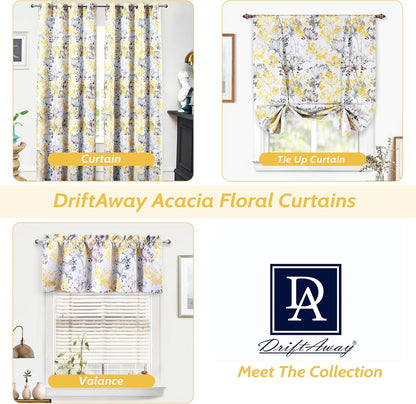 DriftAway Acacia Floral Blossom Watercolor Printed Room Darkening Thermal Insulated Window Curtain Valance Rod Pocket Single 52 Inch by 14 Inch Plus 2 Inch Header Yellow
