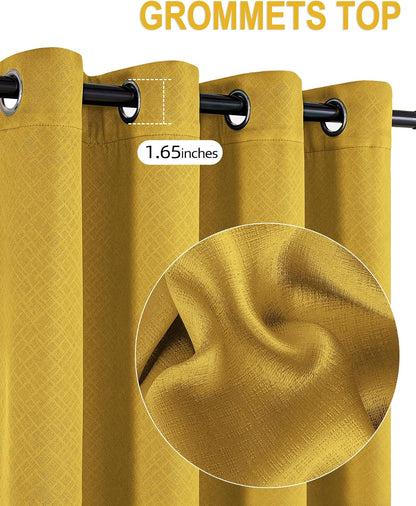 Mustard Yellow Blackout Curtains for Bedroom and Living Room 2 Panels Set 52 inches Wide 84 inches Length Thermal Insulate Curtains, Cold or Heat and Full Light Blocking Curtains