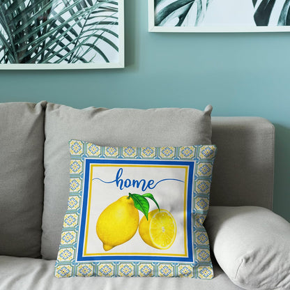 Italian Lemon Pillow Cases - Blue & Cyan Burlap Artifical Fruit Farmhouse Decorations for Spring/Summer Life & Party