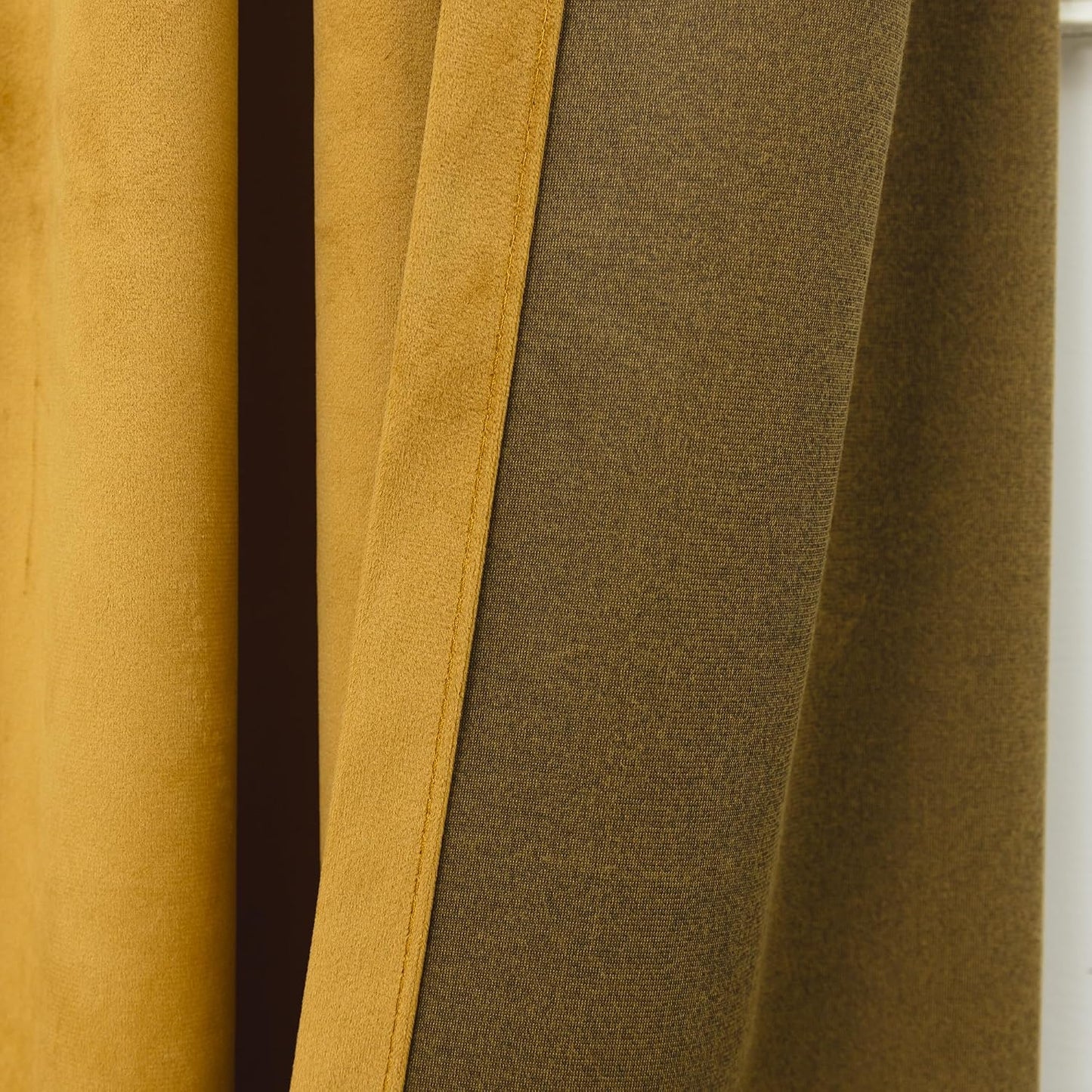 KOUFALL Mustard Yellow Velvet Curtains Blackout,Back Hook Retro Mid Century Modern Curtain,Pleated MCM Vintage Boho Eclectic Curtains for Living Room Bedroom 84 Inches Long 2 Panels