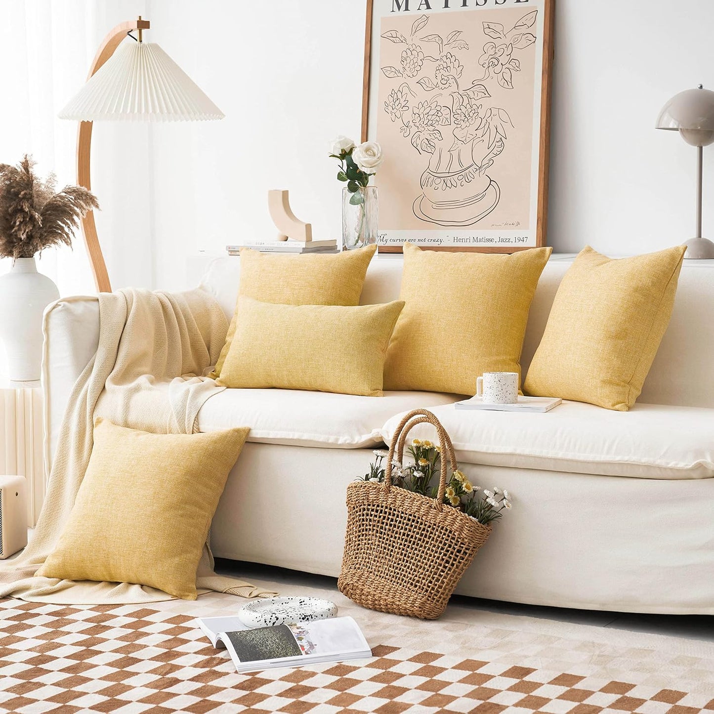 Home Brilliant Yellow 20x20 Pillow Cover Textured Linen Throw Pillows for Couch Bench Sofa Decor, 50cm, 20 Inch, Yellow