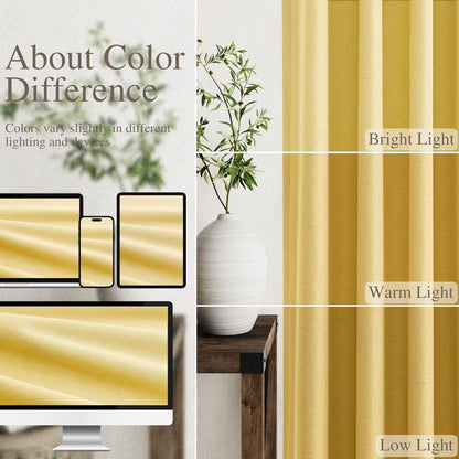 Nanspring Gold Yellow 100% Blackout Linen Curtains 84 Inch Length 2 Panels Set for Bedroom Back Tab Modern Farmhouse Decor Black Out Curtain for Living Room Office Thermal Insulated Drapes 52x84