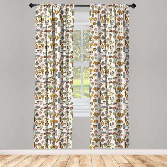Ambesonne Colorful Window Curtains, Pattern of Mushrooms Designs in Cartoon Style Abstract Illustration Print, Lightweight Decor 2-Panel Set with Rod Pocket, Pair of - 28" x 95", Green Yellow Orange