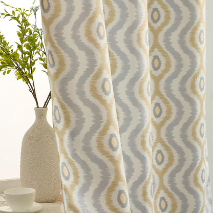 HLC.ME Tanner Grey and Yellow Gold Patterned Curtains - Geometric Grommet Curtains for Bedroom - Ogee Ikatt Light Reducing Window Panels, Set of 2-37 W x 84 L