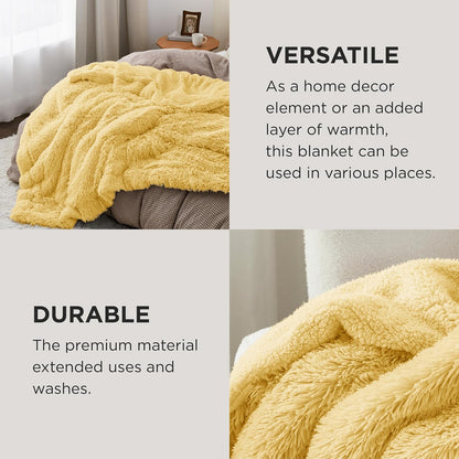 Bedsure GentleSoft Fluffy Yellow Throw Blanket, Room Decor Yellow Gifts for Women Men, Soft Cozy Fuzzy Plush Thick Warm Sherpa Fleece Faux Fur Throw Blanket for Couch Bed, Gifts for Mom Dad, 50x60