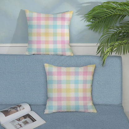 Spring Buffalo Plaid Pillow Covers 18x18 Set of 2 Yellow Blue Pink Checkered Easter Throw Pillows Summer Outdoor Decorative Pillowcase Farmhouse Linen Holiday Decor Cushion Case for Couch Sofa