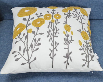Mustard Yellow Flora Throw Pillow Covers Fall Decorative Pillowcase 18x18 Embroidered Cushion for Home Living Room Farmhouse Couch Sofa Picnic 2 Pcs