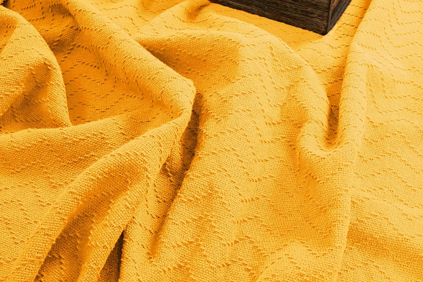 BELIZZI HOME 100% Cotton Bed Blanket, Breathable Thermal Blanket Full -Queen Size, Soft Chevron Thermal Blanket 90"x90", Cotton Bed Blanket, Perfect for Layering Any Bed for All Season, Mustard Yellow