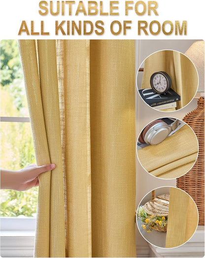 Mustard Yellow Linen Window Curtain Panels with Grommets 52 inches Width 84 inches Length Set of 2,Natural, DIY Home Decor Drapes for Multiple Rooms