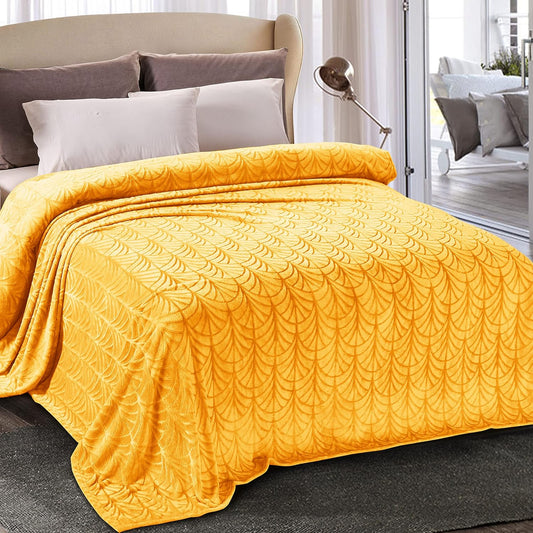 Whale Flotilla Fleece King Size Bed Blanket, Lightweight Breathable Soft Bedspread Cozy Plush Fuzzy Coverlet, Vintage Pattern Decorative Flannel Velvet Blanket, All Season, 90x104 Inch, Lemon Yellow