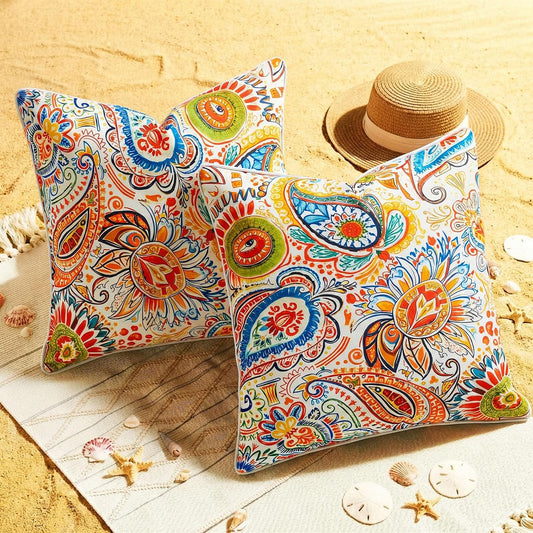 Tropical Decor Yellow Flower Outdoor Porch Pillow Covers Waterproof 18x18 | Set of 2 Waterproof, Yellow Outdoor Pillows for Front & Back Porch Hammock and Patio Furniture, Spring Summer Decor