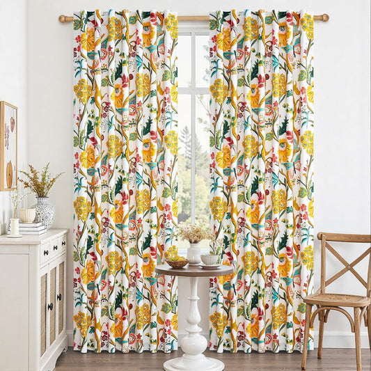 Topfinel Mustard Yellow Curtains 84 Inches Long 2 Panels for Bedroom Living Room Daffodil Butterfly Country Tropical Floral Drapes Vintage Farmhouse Light Filtering Privacy Window Curtain Blackout