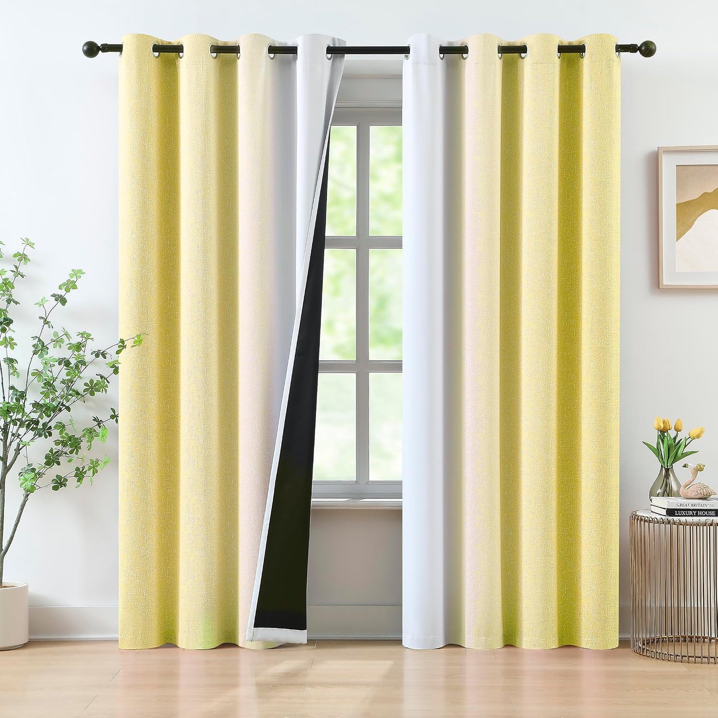 Yellow Ombre Blackout Curtains 84 Inch Long for Girls Bedroom, Gradient Energy Efficient Curtain Drapes for Living Room Bedroom Full Blackout Window Panels with Grommets for Home Decor, 52"W, 2 Panels