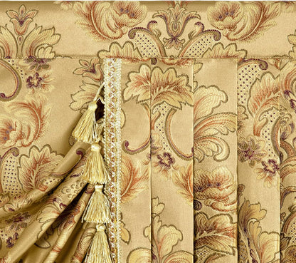 Loom and Mill Luxury Waterfall Valances for Windows, Elegant Jacquard Thick Swag Waterfall Curtains Valance with Tassels for Living Room, Bedroom Party Christmas Decor (Yellow, W110 Inch, 1 Panel)