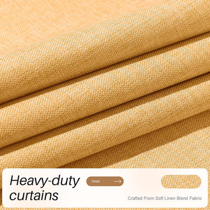 Etherealveil 100% Blackout Linen Curtains 52x96 inches-2 Panels, Mustard Yellow Rod Pocket & Back Tab Drapes Soundproof Thermal Insulated for Living Room Bedroom Patio Door 52" W x 96" L