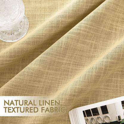 MIULEE Yellow 100% Blackout Linen Curtains 90 Inch 2 Panels Set Double Sided No Coating Pleated Back Tab Black Out Long Thermal Insulated Pinch Pleat Bedroom Living Room Darkening Window Drapes