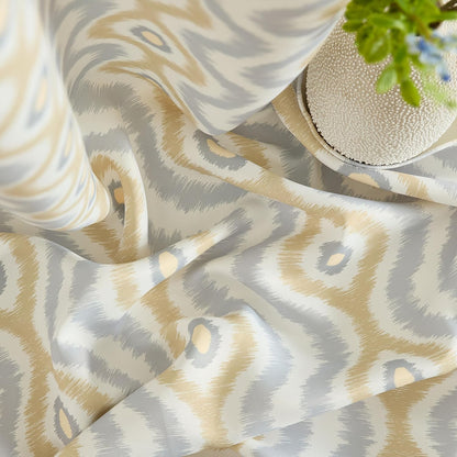 HLC.ME Tanner Grey and Yellow Gold Patterned Curtains - Geometric Grommet Curtains for Bedroom - Ogee Ikatt Light Reducing Window Panels, Set of 2-37 W x 84 L