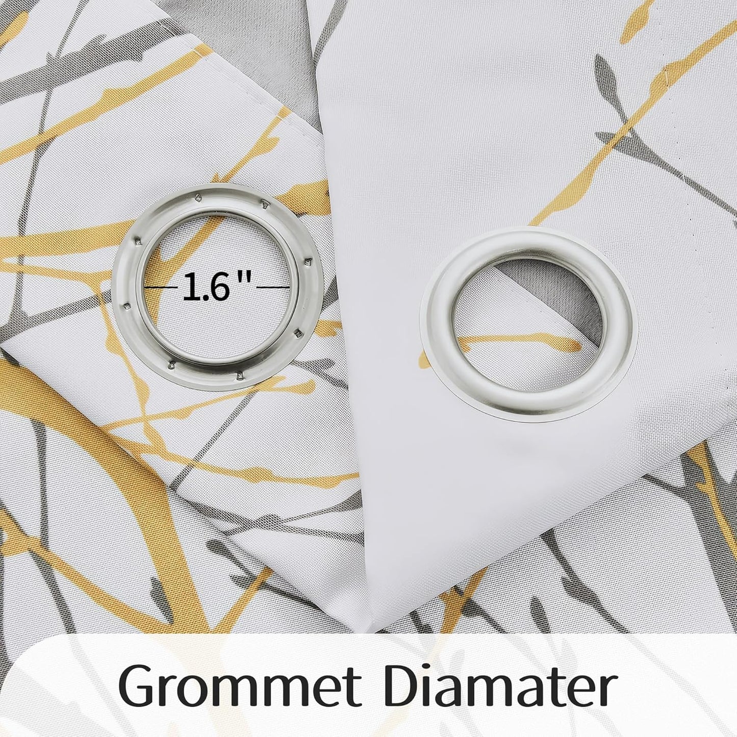FMFUNCTEX 100% Blackout Curtains Yellow White Tree Liner Curtains for Bedroom, Branch Partterned Curtains 63 inch Length for Living Room, Room Darkening Thermal Insulated Drapes, Grommet Top 2 Panels