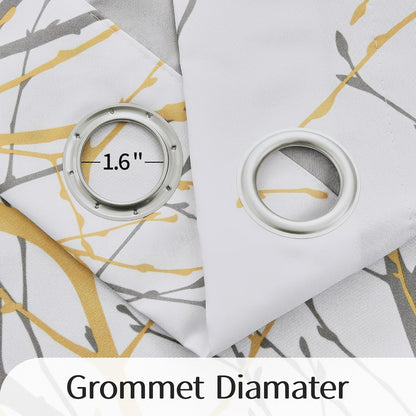 FMFUNCTEX 100% Blackout Curtains Yellow White Tree Liner Curtains for Bedroom, Branch Partterned Curtains 63 inch Length for Living Room, Room Darkening Thermal Insulated Drapes, Grommet Top 2 Panels