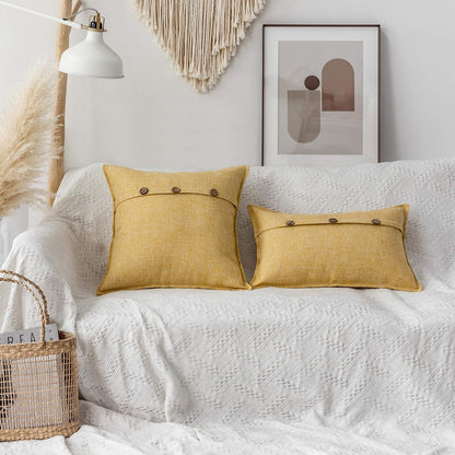 Home Brilliant 12x20 Pillow Covers Linen Boho Throw Pillows for Couch Triple Button Design Decorative Throw Pillow Covers for Indoor Sofa Bed Outdoor Summer Decor, Set of 2, Yellow