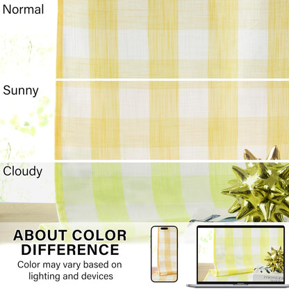 90 Inch Yellow White Buffalo Plaid Curtains,Rustic Plaid Semi Sheer Gingham Drapes,Farmhouse Window Treatment for Bedroom Living Room,Rod Pocket,Yellow/White,40" Wx90 L,2 Panels