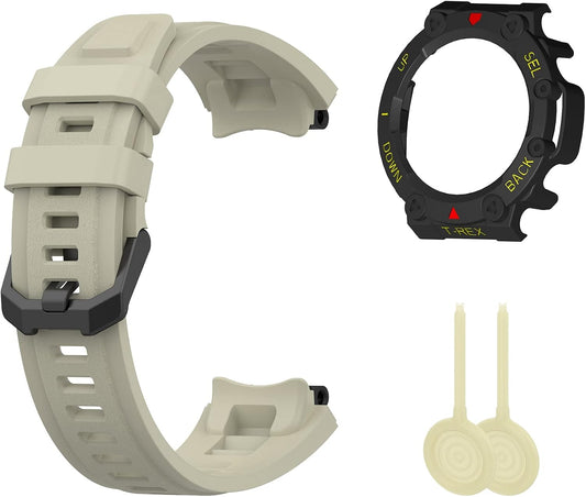 Band with Case for Amazfit T-Rex 2 Watch, Hard PC Protective Bumper Cover Replacement Silicone Watch Strap for Amazfit T Rex 2 Smartwatch Accessory