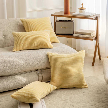 Home Brilliant Throw Pillow for Couch Yellow Square Decorative Euro Sham Modern Striped Corduroy Summer Pillow Cover 24x24 for Chair Sofa Bench Bedroom Decor, 24 x 24 inch (60cm), Light Yellow
