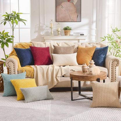 GAWAMAY Decorative Throw Pillow Covers 20x20 Inch Set of 2 for Living Room Couch Bed Sofa, Farmhouse Square Cushion Cover Soft Striped Corduroy Pillow Cases Boho Accent Home Decor (50x50cm) Yellow