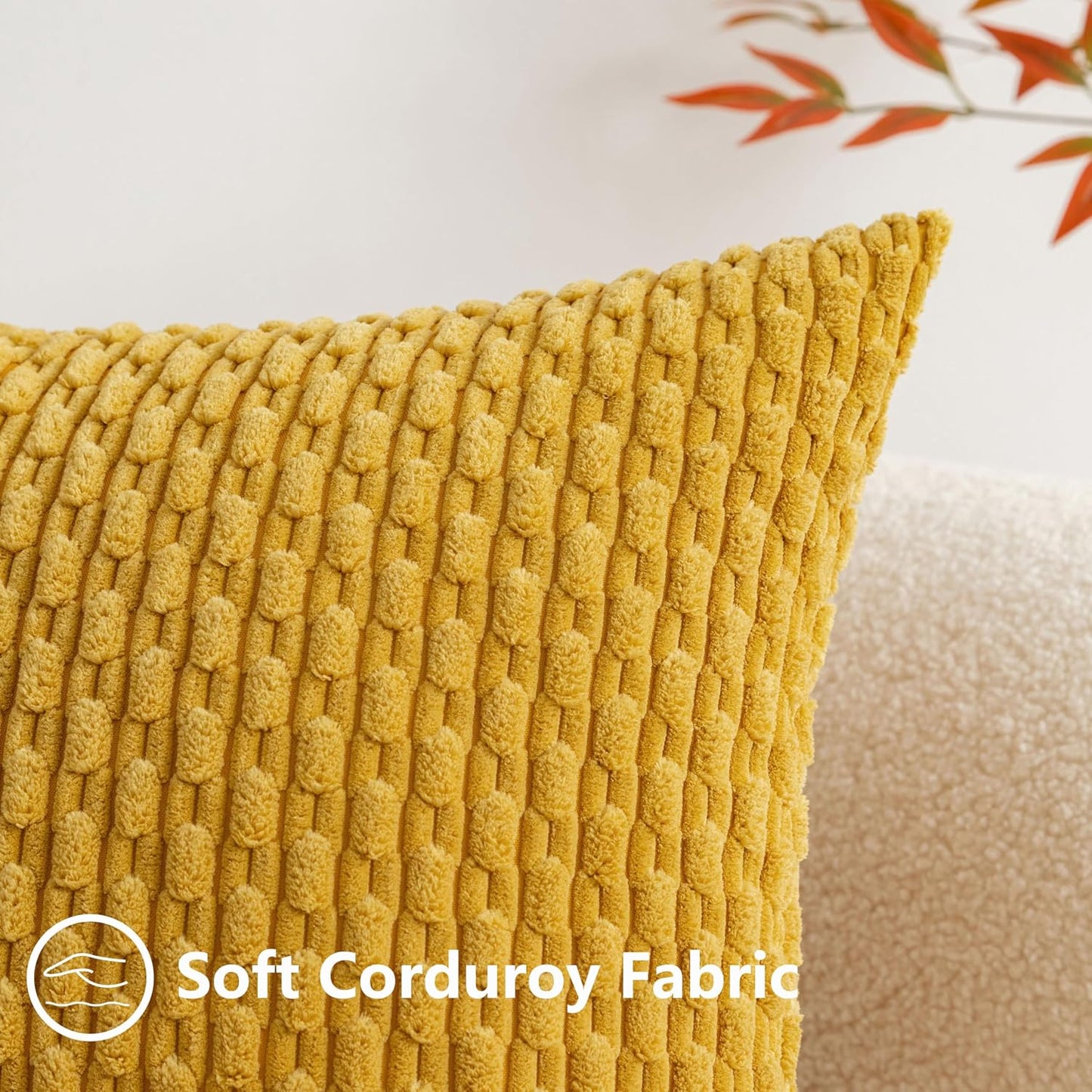 UGASA Fall Soft Corduroy Decorative Pillow Cover 12x20 Inch Boho Striped Oblong Throw Pillow Cover Rectangle Lumbar Modern Home Decor for Sofa Living Room Couch Bed Mustard Yellow 1 Piece