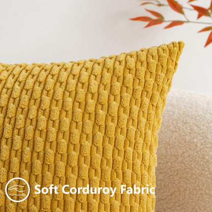 UGASA Fall Soft Corduroy Decorative Pillow Cover 12x20 Inch Boho Striped Oblong Throw Pillow Cover Rectangle Lumbar Modern Home Decor for Sofa Living Room Couch Bed Mustard Yellow 1 Piece