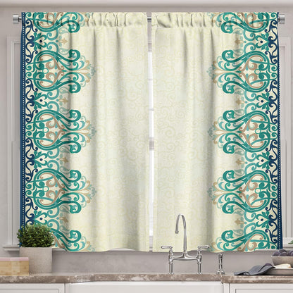Ambesonne Damask Kitchen Curtains, Ornamental Lace Like Border Victorian Style Pattern Design Illustration, Window Drapes 2 Panel Set for Kitchen Cafe Decor, 55" X 39", Yellow Jade