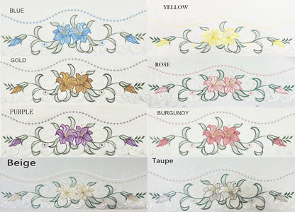 GOHD - Lily Fragrance. 3pcs Multi-Color Embroidery Curtain/Cafe Curtain/Swag & Tiers Set with cutworks. (Yellow)