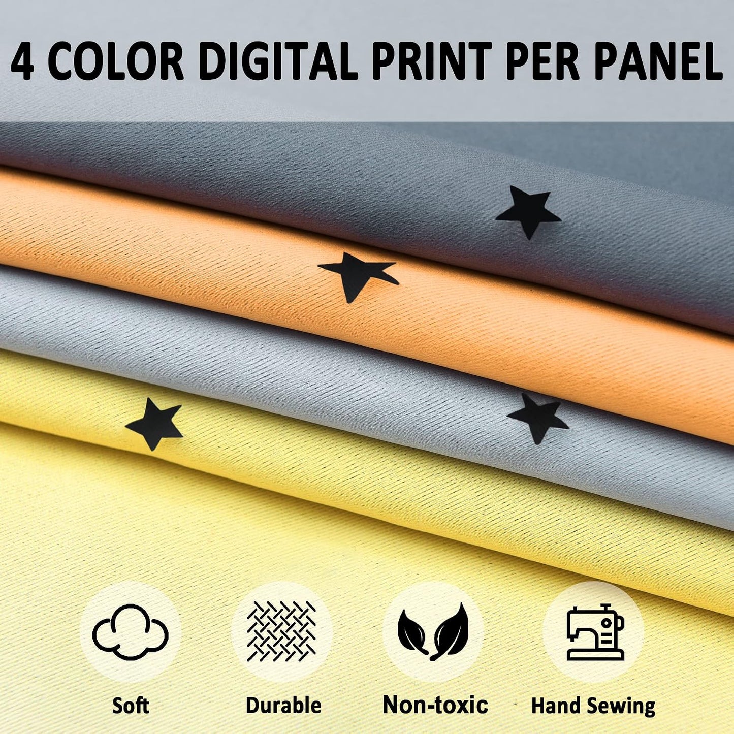 Christmas Rainbow Star Cutout Curtain for Bedroom - Double Layer Grommet Curtains Star Hollowed Curtain Rainbow Stripe Princess Curtains with Tie Backs Yellow/Grey 52W x 84L 2 Panels