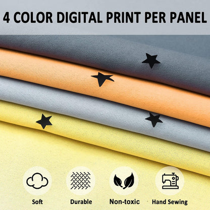 Christmas Rainbow Star Cutout Curtain for Bedroom - Double Layer Grommet Curtains Star Hollowed Curtain Rainbow Stripe Princess Curtains with Tie Backs Yellow/Grey 52W x 84L 2 Panels