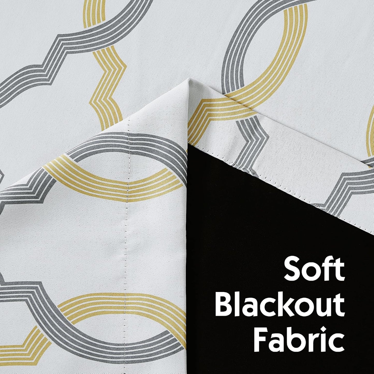 100% Blackout Curtains 84 Inches Long for Bedroom, Yellow Grey on White Moroccan Geometric Patterned Window Curtain for Living Room, Farmhouse Thermal Insulated Drapes Grommet Top 2 Panels