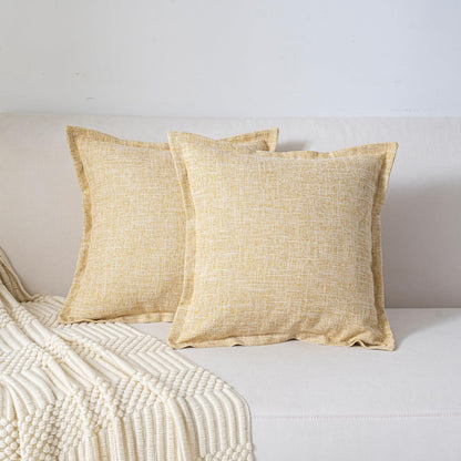 18"X18" Pack of 2, Decorative Linen Soild Throw Pillow Covers with Stylish Flange Edge Cozy Farmhouse Neutral Pillowcase for Couch Sofa Bedroom Living Room Home Décor Light Yellow