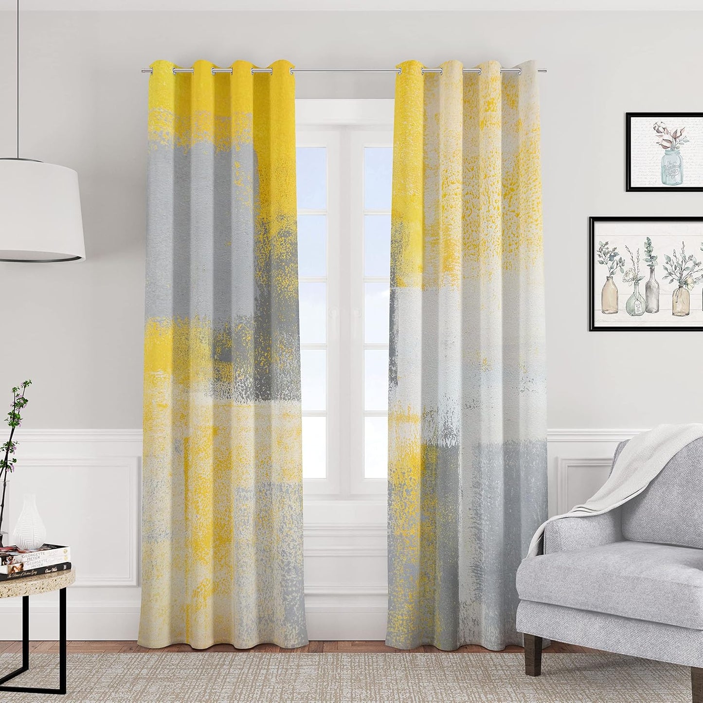 Asuexpect Yellow Window Curtain Yellow Grey Abstract Thermal Insulating Drapes Rust Art Treatment Drapes Modern Curtains for Living Room Bedroom Hotel, 52" x 84", 2 Panels
