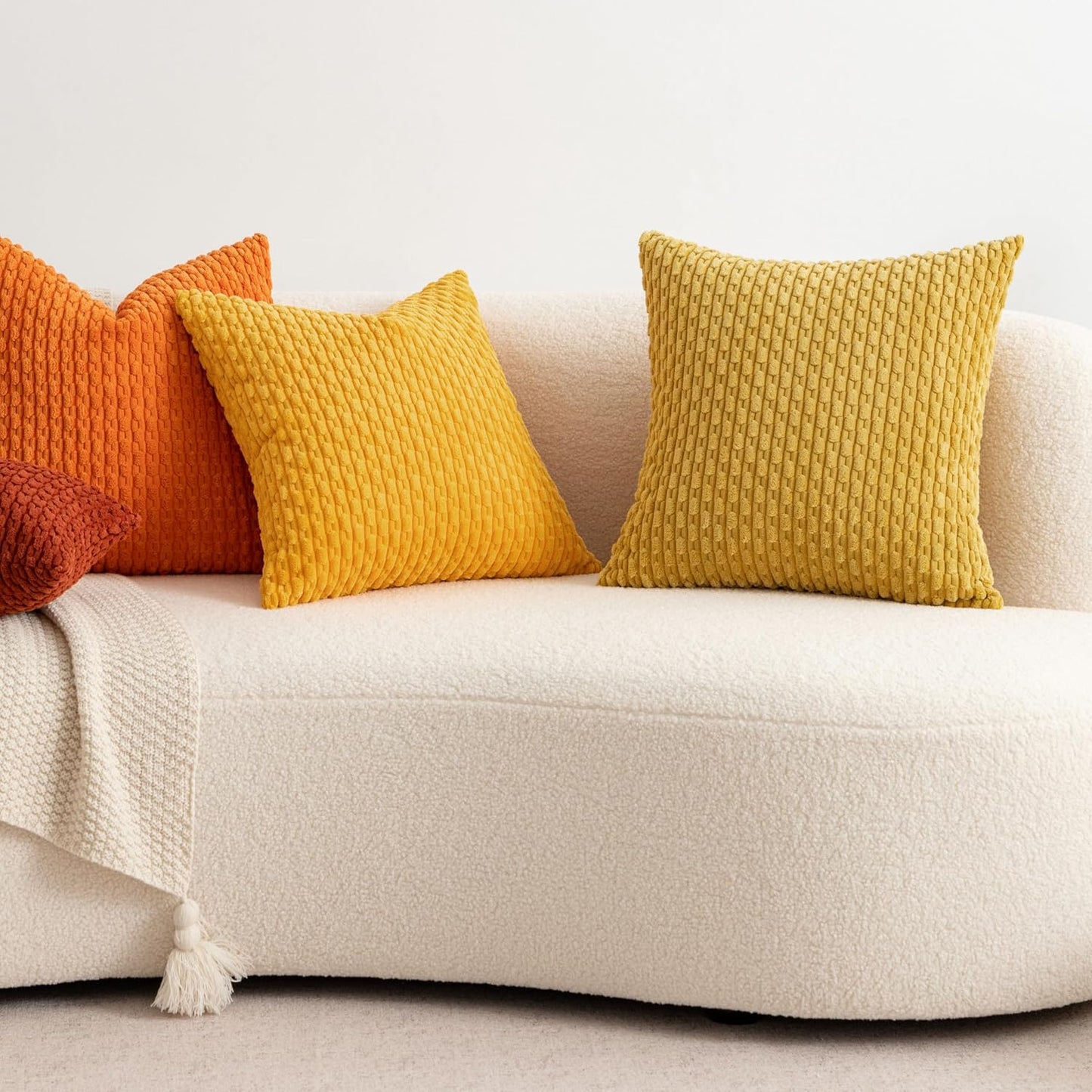 UGASA Fall Soft Corduroy Decorative Pillow Cover 12x20 Inch Boho Striped Oblong Throw Pillow Cover Rectangle Lumbar Modern Home Decor for Sofa Living Room Couch Bed Mustard Yellow 1 Piece
