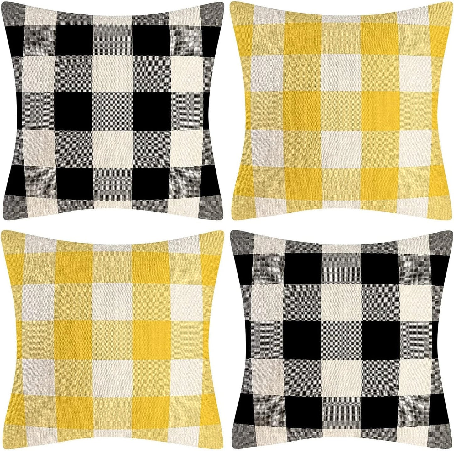 Lemon Yellow Black White Buffalo Check Plaid Throw Pillow Covers Farmhouse Decorative Throw Pillow Case Indoor Outdoor Cushion Cover Pillowcase for Sofa 18 x 18 Inch Set of 2