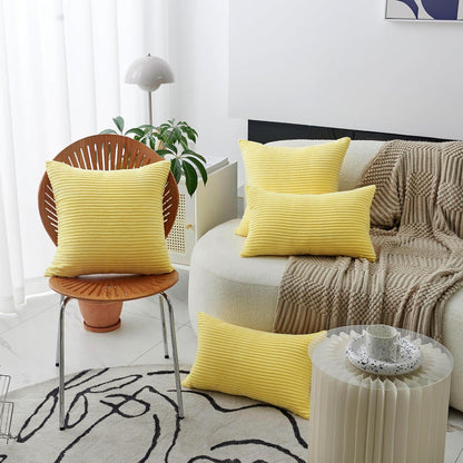 Home Brilliant Yellow Summer Pillow Cover 18x18 Yellow Decoration Striped Velvet Corduroy Decorative Throw Pillowcase Throw Pillow for Bed Sofa Decor, Sundress, (45x45 cm, 18inch)