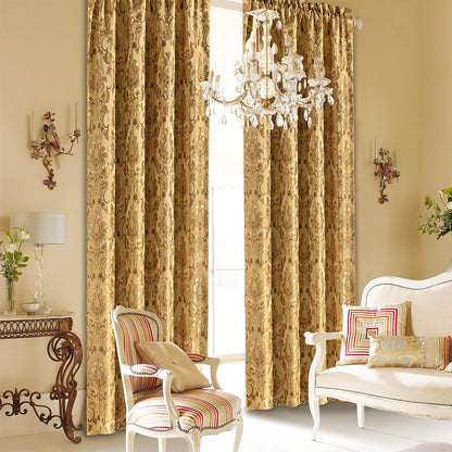 Loom and Mill Luxury Damask Curtains for Living Room, Golden Floral Thick Jacquard Window Treatment with Tiebacks for Bedroom Christmas Party Banquet Decorations (2 Panels, 52 x 108 Inch, Yellow)