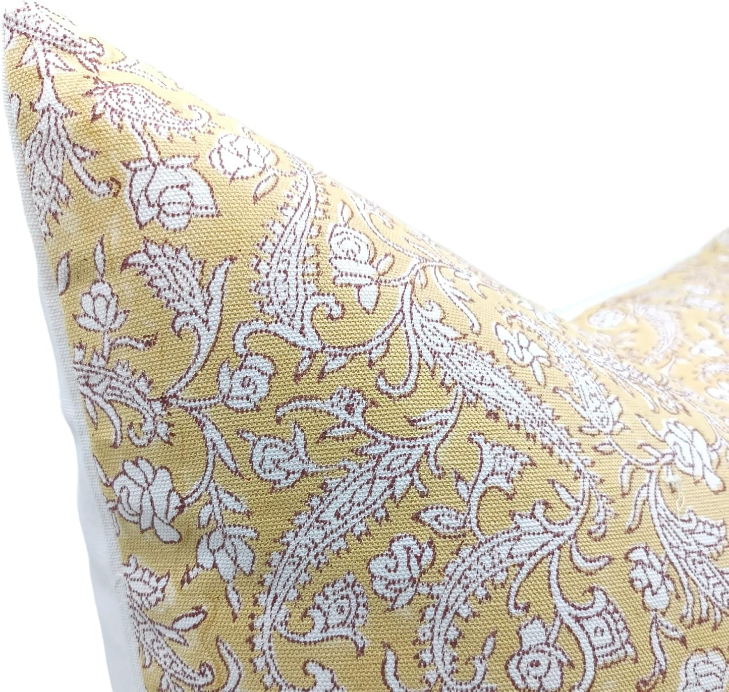 Thick Cotton White Fabric Handmade Block Print 14x20 Inch Throw Pillowcase Cushion Cover with Zipper Decorative for Sofa, Couch, Living Room, Bedroom (Black Forest-Light Yellow)