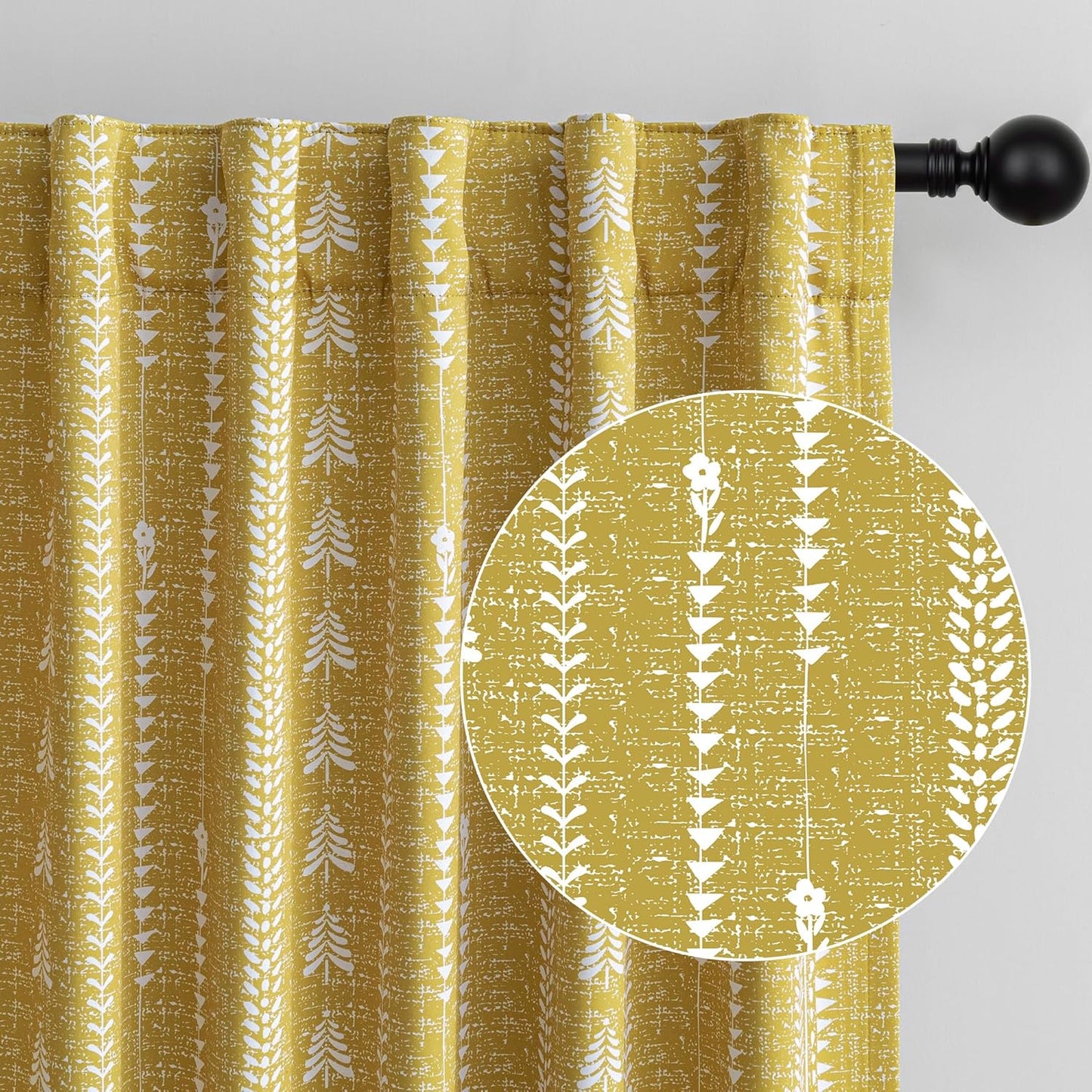 MEETSKY Yellow Blackout Curtains 84 inch Long - Printed Farmhouse Bohemian 95% Room Darkening Thermal Insulated Drapes for Bedroom Living Room, Back Tab, 50" Wide Each Panel, 2 Panels