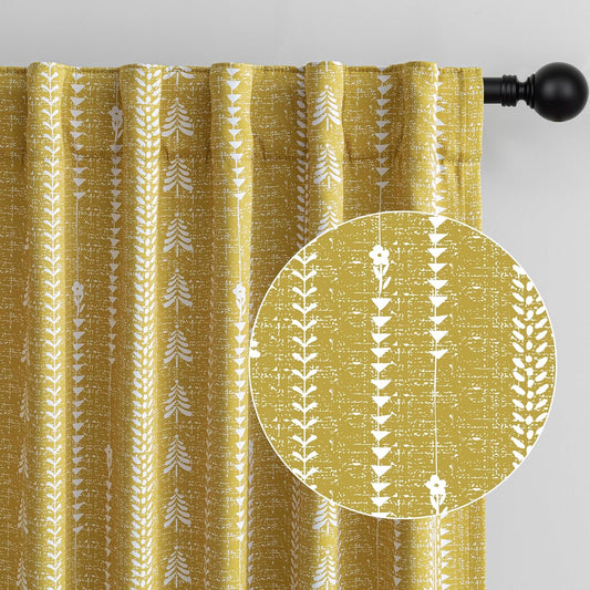 MEETSKY Yellow Blackout Curtains 84 inch Long - Printed Farmhouse Bohemian 95% Room Darkening Thermal Insulated Drapes for Bedroom Living Room, Back Tab, 50" Wide Each Panel, 2 Panels