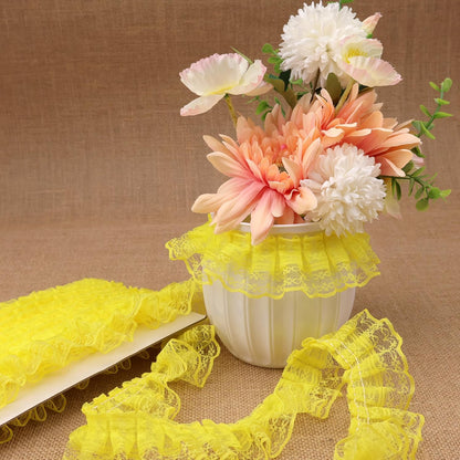 Yellow Lace Ruffle Trim for Crafts 1-5/8"x5yd 2-Layer Pleated Edge Lace Ribbon
