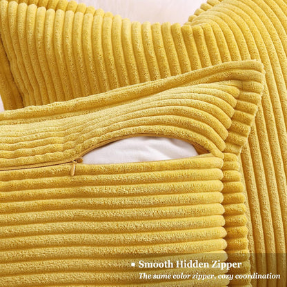 decorUhome Fall Corduroy Mustard Yellow Euro Sham Throw Pillow Covers 22x22 Set of 2 Decorative Soft Boho Farmhouse Couch Pillow Covers for Living Room Bed Sofa Broadside Striped Pillow Cases