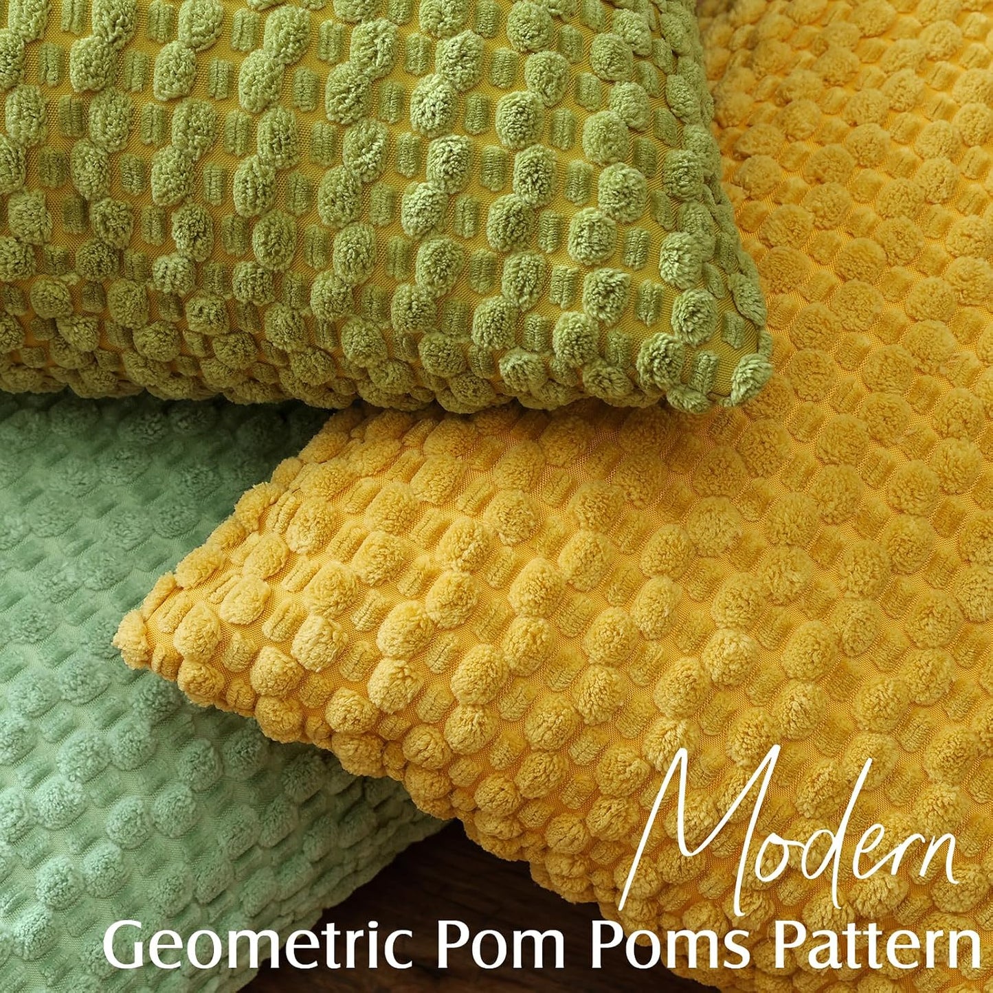 OTOSTAR Pom Poms Decorative Corduroy Throw Pillow Covers 16x16 Inch Super Soft Boho Striped Square Cushion Covers Case Geometric for Sofa Couch Bedroom Car Decor Set of 2, Yellow