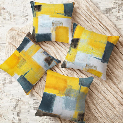 4 Pack Yellow Grey Throw Pillow Covers 18x18 Printed Art Decor, Polyester Modern Abstract Art, Decorative Cushion Cases for Couch Sofa Bed, for Family Friend, Vibrant Home Decor